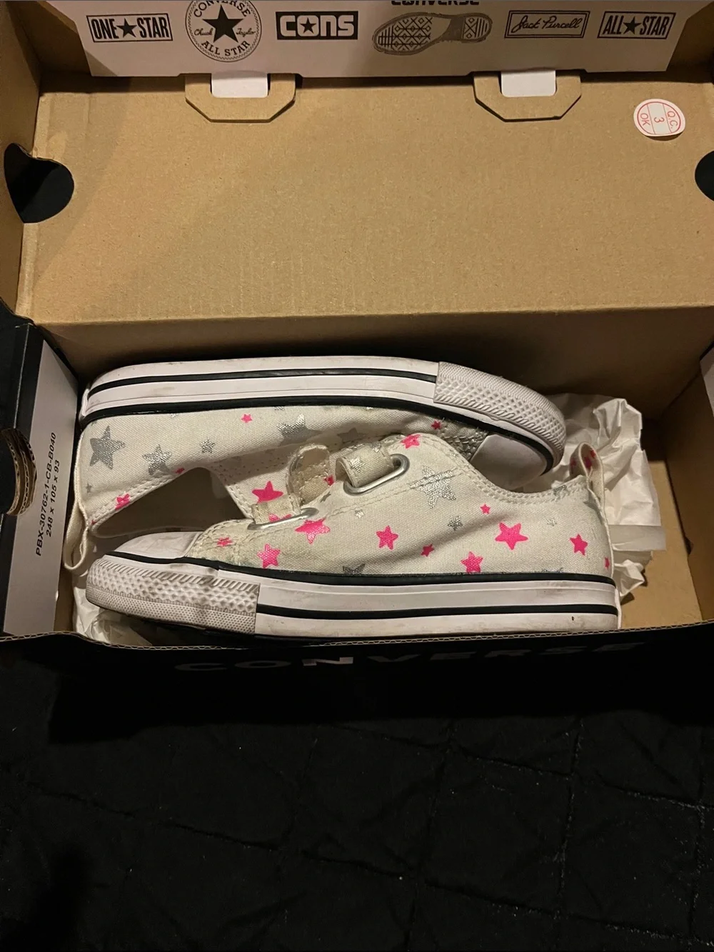 Converse Kids White Canvas Sneakers with Pink and Silver Stars